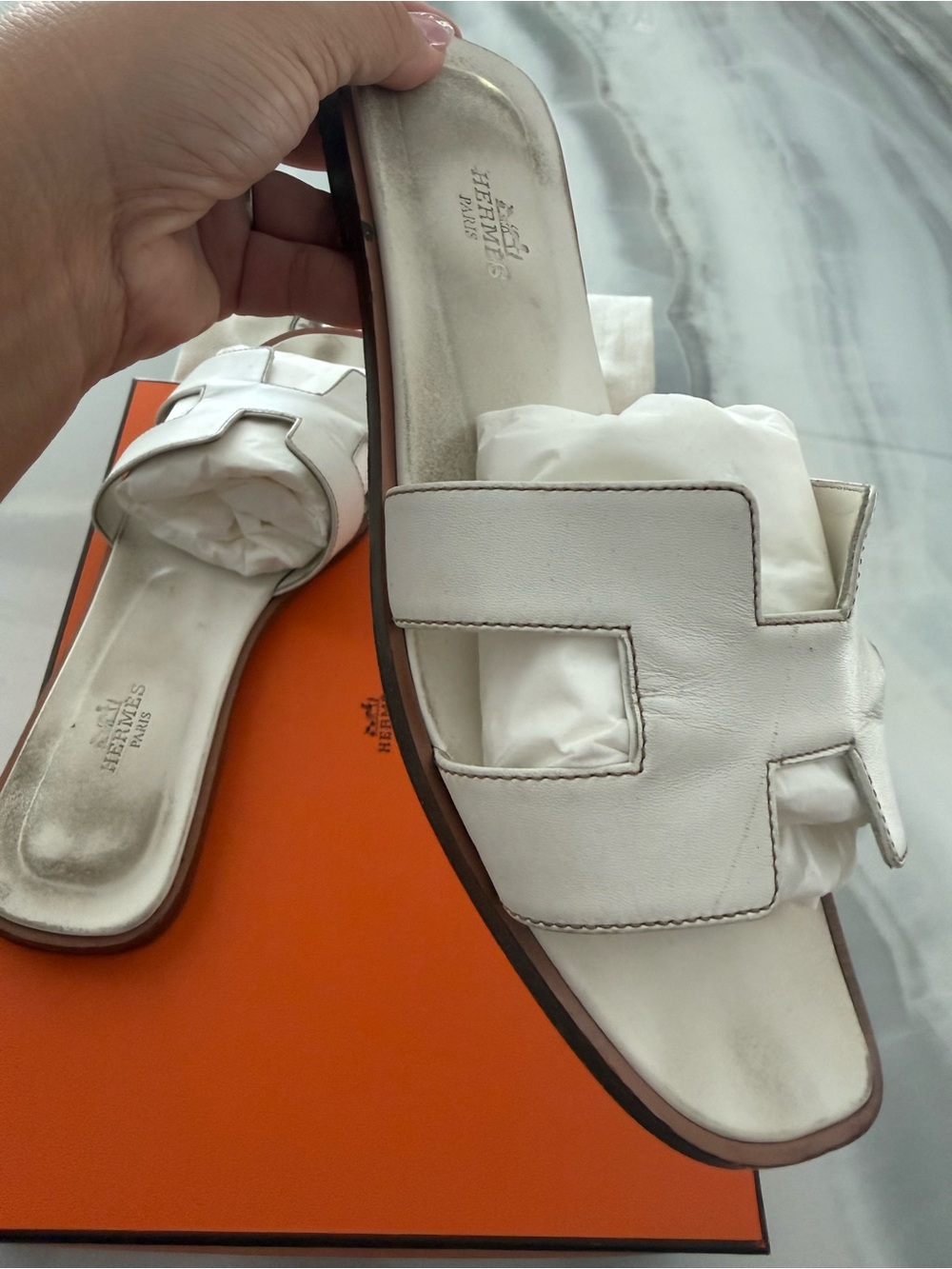 White Oran Leather Slide Sandals - Women - Picture 14 of 14
